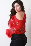 Trumpet Sleeves Ruffle Cold Shoulder Top