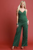 V-Neck Snap Buttons Flared Legs Jumpsuit