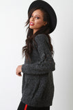 Thick Knit Eyelet Lace Up Sleeve Sweater Top