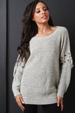 Thick Knit Eyelet Lace Up Sleeve Sweater Top