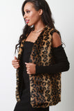 Leopard Faux Fur Collarless Vest