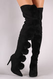 Suede Oversized Pom Pom Stiletto Over-The-Knee Boots