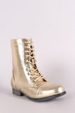 Bamboo Metallic Lace Up Combat Ankle Boots