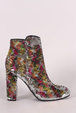 Bamboo Colorful Sequin Chunky Heeled Booties