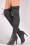 Anne Michelle Glitter Lace Up Stiletto Over-The-Knee Boots