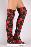 Floral Print Round Toe Over-The-Knee Sneaker Boots