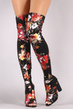 Floral Accent Chunky Heeled Over-The-Knee Boots