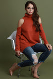 Rib Knit Cold Shoulder Turtleneck Sweater Top