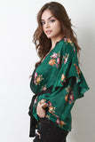Floral Waist-Tie Ruffled Sleeves Kimono
