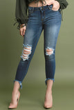 High Low Frayed Hem Distressed Denim Jeans