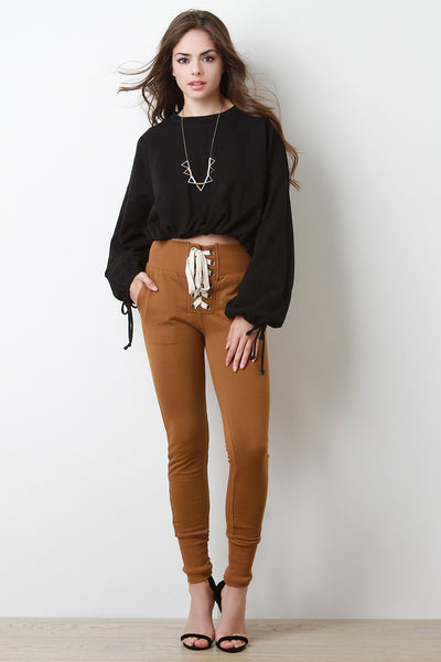 Corset Lace-Up French Terry Fitted Jogger Pants