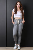 Corset Lace-Up French Terry Fitted Jogger Pants