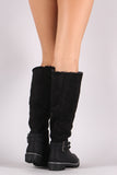 Qupid Suede Faux Fur Lined Riding Knee High Boots