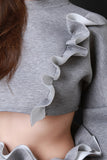 Scuba Knit Crop Top With Ruffle-Waist Pants Set