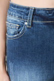 Side Foil Distressed Frayed High Rise Denim Jeans