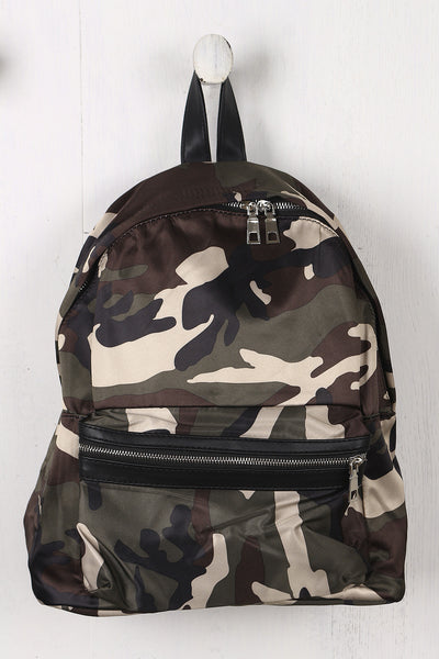 Camouflage Print Satin Backpack
