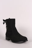 Suede Back Satin Ribbon Lace-Up Ankle Booties