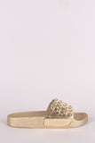 Bamboo Metallic Open Toe Beaded Caged Slide Sandal