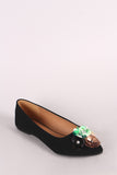 Qupid Nubuck Sequin Floral Applique Pointy Toe Flat
