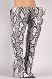 Anne Michelle Python Pointy Toe Slit Stiletto Over-The-Knee Boots
