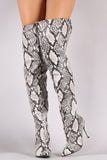 Anne Michelle Python Pointy Toe Slit Stiletto Over-The-Knee Boots