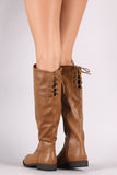 Bamboo Leather Almond Toe Back Lace-Up Riding Knee High Boots