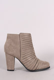 Bamboo Suede Slashed Chunky Heeled Ankle Boots