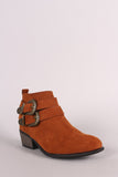 Bamboo Suede Almond Toe Etched Buckled Ankle Booties