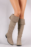 Bamboo Suede Almond Toe Cuffed Riding Over-The-Knee Boots
