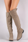 Bamboo Suede Almond Toe Cuffed Riding Over-The-Knee Boots