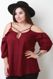 Ruffled Cold Shoulder Sleeve Top