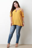 Ruffled Cold Shoulder Sleeve Top