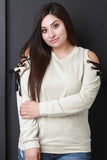 Cold Shoulder Lace-Up Sleeves Sweatshirt