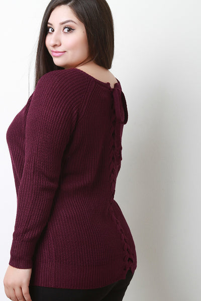 Back Corset Lace-Up Cable Knit Sweater Top