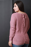 Back Corset Lace-Up Cable Knit Sweater Top