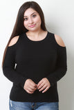 Ribbed Knit Long Sleeves Cold Shoulder Sweater Top