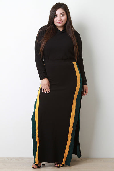 Double Slit Striped Maxi Skirt