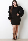 Oversized Fur Sleeved Mini Dress