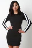 Double Striped Ribbed Knit Bodycon Dress