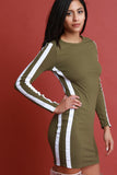 Double Striped Ribbed Knit Bodycon Dress