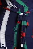 Stripe Printed Surplice Waist-Tie Wide Leg Jumpsuit