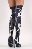 Stretched Graphic Print Pointy Toe Stiletto Over-The-Knee Boots