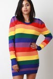Colorful Stripe Long Sleeves Bodycon Mini Sweater Dress