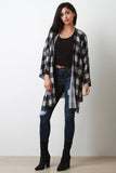 Checkered Open Front Dolman Oversized Cardigan
