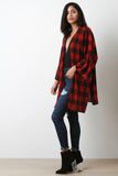 Checkered Open Front Dolman Oversized Cardigan