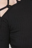 Lattice Cold Shoulder Ribbed Knit Bodycon Dress