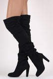 Wild Diva Lounge Suede Slouchy Chunky Heeled OTK Boots