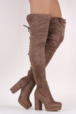 Wild Diva Lounge Corset Lace-Up Chunky Platform Heeled OTK Boots
