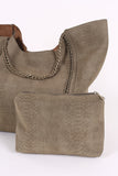 Snake Embossed Woven Chain Trim Tote