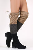 Colorblock Suede Drawstring-Tie Over-The-Knee Riding Boots